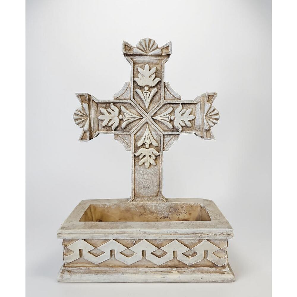 Poly Pottery Cross Plaster Box Planter Statue Artificial Flower Arrangement